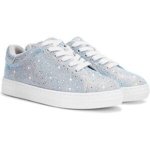Women's Blue Rhinestone Glitter Star Low Top Comfortable Walking Sneakers Shoes